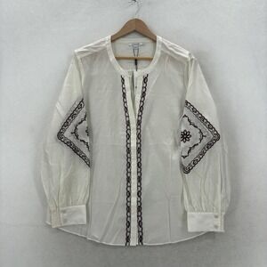 Chico's Blouse Womens 3 White Embroidered Long Sleeve Tunic Sheer Boho NWT